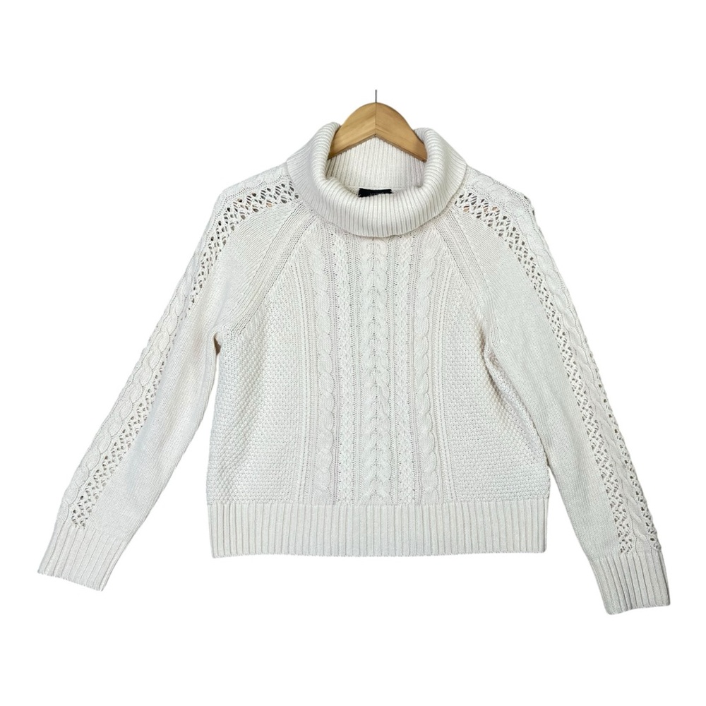J.Crew Turtleneck Sweater Beige Women Size S  Wool Blend Long Sleeve Eyelet NWT